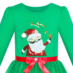 Girls Dress Christmas Tree Headband Santa Long Sleeve Party Dress Size 3-12 Years