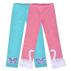 Girls Pants 2-Pack Cotton Leggings Pants Embroidery Satan Christmas Size 2-6 Years