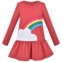 Girls Dress Long Sleeve Butterfly Color Contrast Casual Everyday Wearing Size 3-8 Years