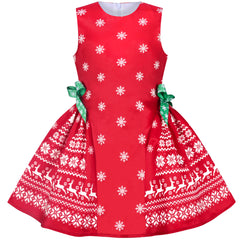 Girls Dress Reindeer Snowflakes Christmas Party Holiday Size 4-12 Years