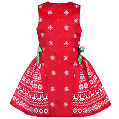 Girls Dress Reindeer Snowflakes Christmas Party Holiday Size 4-12 Years