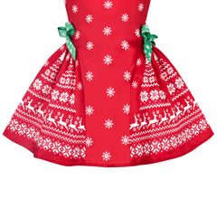 Girls Dress Reindeer Snowflakes Christmas Party Holiday Size 4-12 Years