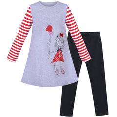 Girls Outfit Set Cotton Dress Leggings Santa Christmas Gift Size 2-8 Years