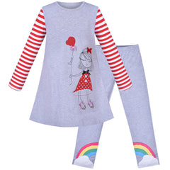 Girls Outfit Set Cotton Dress Leggings Santa Christmas Gift Size 2-8 Years