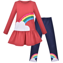 Girls Outfit Set 2 Piece Cotton Heart Casual Dress Leggings Top Pants Size 3-8 Years