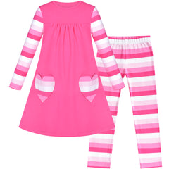 Girls Outfit Set 2 Piece Cotton Heart Casual Dress Leggings Top Pants Size 3-8 Years