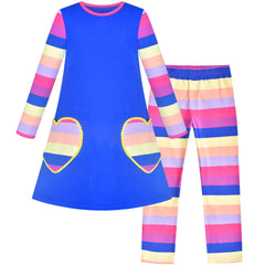 Girls Outfit Set 2 Piece Cotton Heart Casual Dress Leggings Top Pants Size 3-8 Years