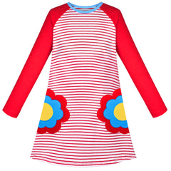 Girls Dress Long Sleeve Butterfly Color Contrast Casual Everyday Wearing Size 3-8 Years