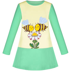 Girls Dress Long Sleeve Butterfly Color Contrast Casual Everyday Wearing Size 3-8 Years