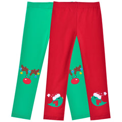 Girls Pants 2-Pack Cotton Leggings Pants Embroidery Satan Christmas Size 2-6 Years