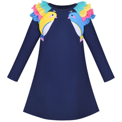 Girls Dress Long Sleeve Butterfly Color Contrast Casual Everyday Wearing Size 3-8 Years