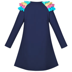 Girls Dress Long Sleeve Butterfly Color Contrast Casual Everyday Wearing Size 3-8 Years