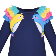 Girls Dress Long Sleeve Butterfly Color Contrast Casual Everyday Wearing Size 3-8 Years