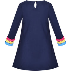 Girls Dress Long Sleeve Butterfly Color Contrast Casual Everyday Wearing Size 3-8 Years