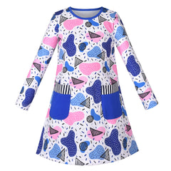 Girls Dress Colorful Daisy Flower Rainbow Long Sleeve Cotton Size 3-12 Years