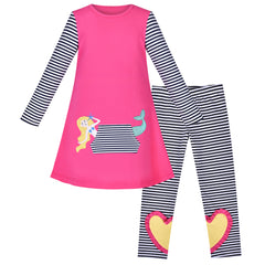 Girls Outfit Set 2 Piece Cotton Heart Casual Dress Leggings Top Pants Size 3-8 Years