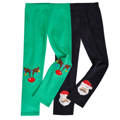 Girls Pants 2-Pack Cotton Leggings Pants Embroidery Satan Christmas Size 2-6 Years