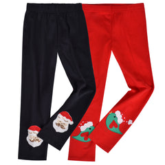 Girls Pants 2-Pack Cotton Leggings Pants Embroidery Satan Christmas Size 2-6 Years