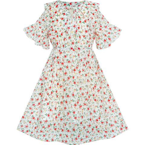 Girls Dress Chiffon Bell Sleeve Floral Elegant Dress Size 5-14 Years