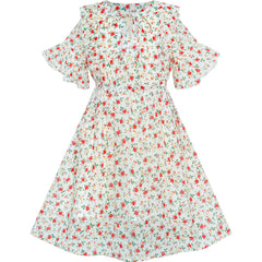 Girls Dress Chiffon Bell Sleeve Floral Elegant Dress Size 5-14 Years