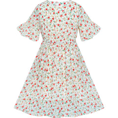 Girls Dress Chiffon Bell Sleeve Floral Elegant Dress Size 5-14 Years