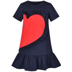 Girls Casual Dress Navy Cotton Short Sleeve Rainbow Cloud Size 2-10 Years