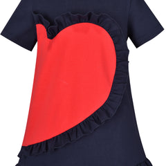 Girls Casual Dress Navy Cotton Short Sleeve Rainbow Cloud Size 2-10 Years