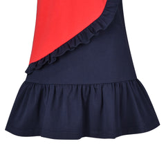 Girls Casual Dress Navy Cotton Short Sleeve Rainbow Cloud Size 2-10 Years