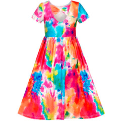 Girls Dress Floral Maxi Dress Open Back Bow Tie Casual Size 4-10 Years