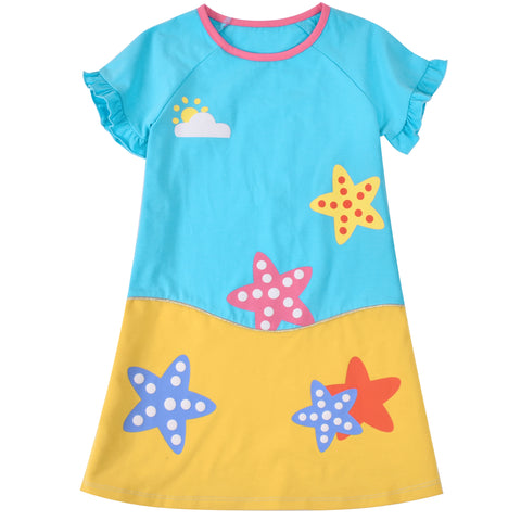 Girls Casual Dress Cotton Short Sleeve Swan Embroidered Size 2-8 Years