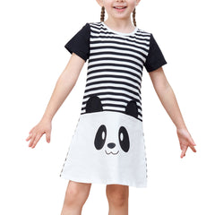 Girls Casual Dress Cotton Short Sleeve Swan Embroidered Size 2-8 Years