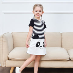 Girls Casual Dress Cotton Short Sleeve Swan Embroidered Size 2-8 Years