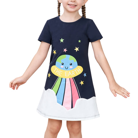 Girls Dress T-shirt Cotton Bird Embroidered Short Sleeve Size 2-8 Years