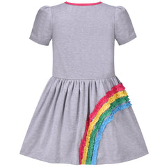 Girls Dress Colorful Striped Knitted Cotton Stretch School Size 3-12 Years