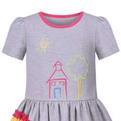 Girls Dress Colorful Striped Knitted Cotton Stretch School Size 3-12 Years