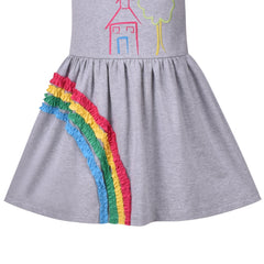 Girls Dress Colorful Striped Knitted Cotton Stretch School Size 3-12 Years