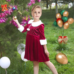 Girls Dress Christmas Hat Velvet Long Sleeve Holiday Size 4-14 Years