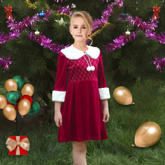 Girls Dress Christmas Hat Velvet Long Sleeve Holiday Size 4-14 Years