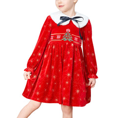 Girls Dress Christmas Hat Velvet Long Sleeve Holiday Size 4-14 Years