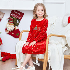 Girls Dress Christmas Hat Velvet Long Sleeve Holiday Size 4-14 Years