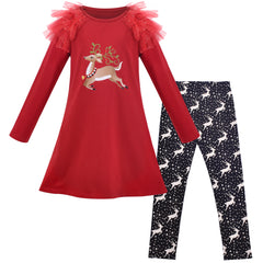 Girls Outfit Set 2 Piece Cotton Heart Casual Dress Leggings Top Pants Size 3-8 Years