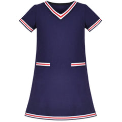 Girls Dress Back School Uniform Navy Collar Tie Short Sleeve Size 5-12 Years