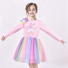 Girls Dress Long Sleeve Christmas Owl Sparkling Sequin Tulle Size 3-14 Years