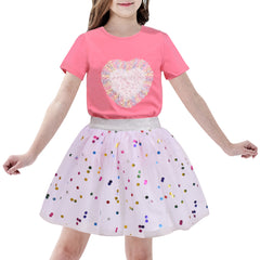 Girls T Shirt Tutu Skirt 2pc Pack Unicorn Ice Cream Rainbow Short Sleeve Size 4-10 Years