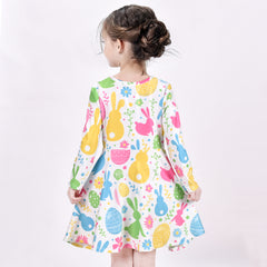 Girls Dress Unicorn Rainbow Long Sleeve Casual Dress Size 3-10 Years