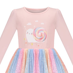 Girls Dress Long Sleeve Christmas Owl Sparkling Sequin Tulle Size 3-14 Years