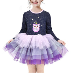 Girls Dress Long Sleeve Christmas Owl Sparkling Sequin Tulle Size 3-14 Years