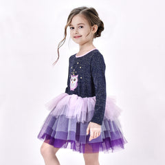 Girls Dress Long Sleeve Christmas Owl Sparkling Sequin Tulle Size 3-14 Years