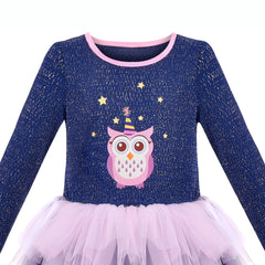 Girls Dress Long Sleeve Christmas Owl Sparkling Sequin Tulle Size 3-14 Years