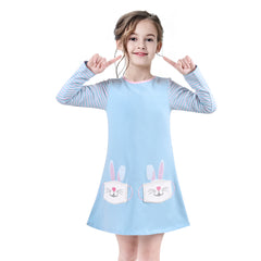 Girls Casual Dress Cotton Long Sleeve Kite Cloud Embroidered Size 2-8 Years